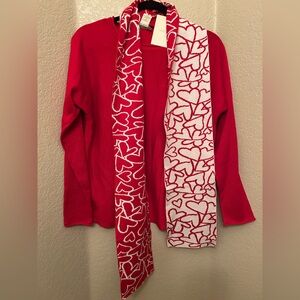 Cynthia Rowley NWT Classic Red Sweater with Detachable Hearts Scarf, Size Medium